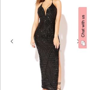 Elegant long black sequin dress