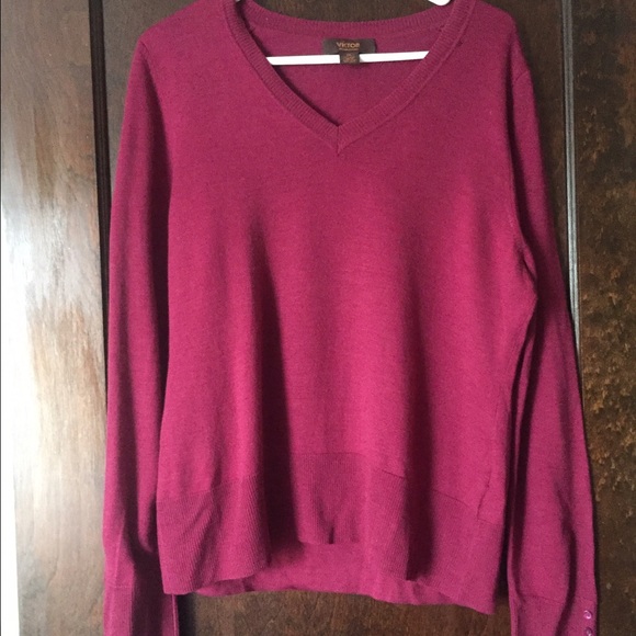 Maroon V Neck Sweater w Button Detail on Sleeves