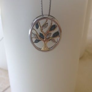 Blue diamond accent tree of life necklace
