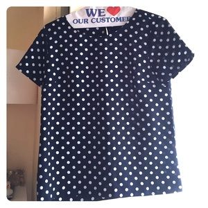 J Crew Navy and White Polka Dot Blouse