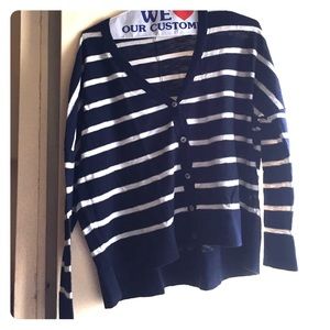Vince Cotton Striped High Low Button Down Sweater.