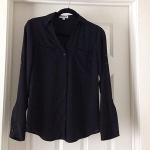 Black express button-down blouse