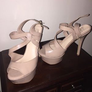 Nude Patten leather heeled sandals
