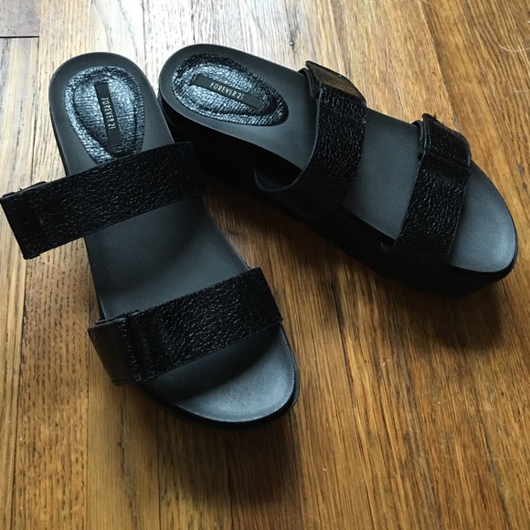 Forever 21 black platform slides, size 6.5-7