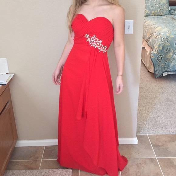 👗2xHP👗Red Strapless Prom Dress - Picture 3 of 4