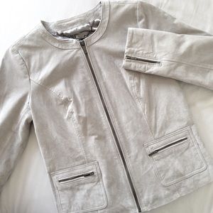 SUADE ZIP-FRONT JACKET IN PEARL GREY