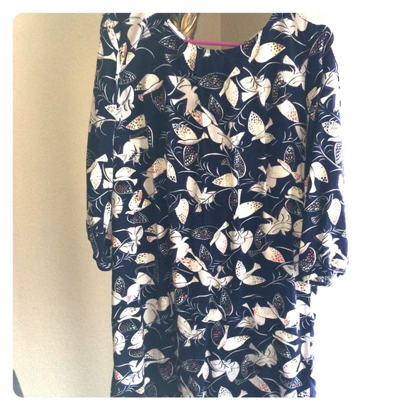Cute bird print swing dress L