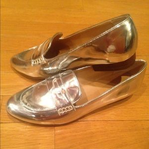 J. Crew Silver Penny Loafers