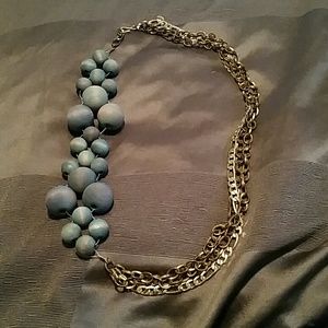 Beautiful wooden bead and gold chain necklace
