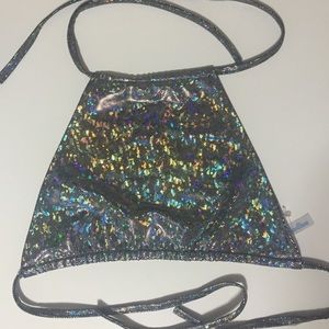 iheartraves discocheekz black holographic halter