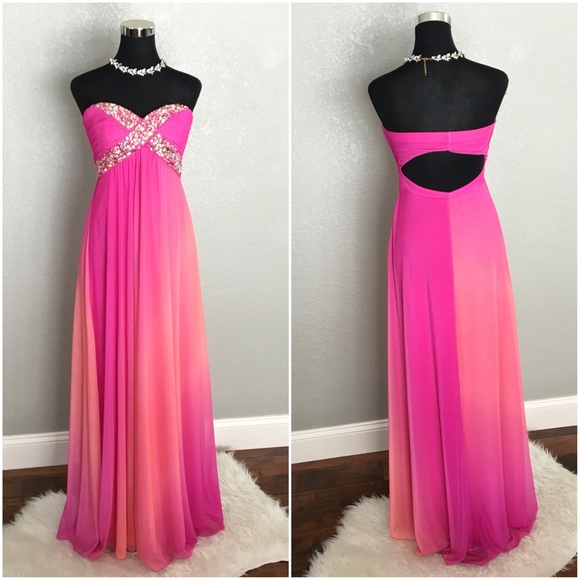 Pink & Coral Ombrรฉ Sweetheart Neckline Gown - Picture 2 of 4