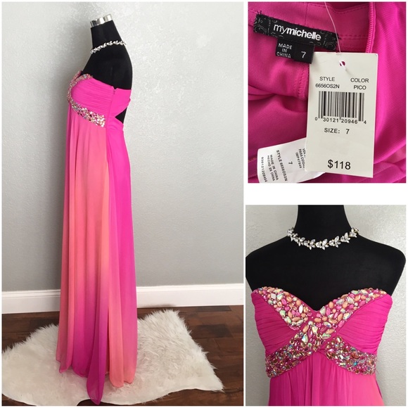 Pink & Coral Ombrรฉ Sweetheart Neckline Gown - Picture 3 of 4