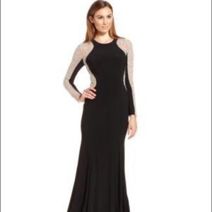 Xscape Long Sleeve Studded Colorblock Gown size 4