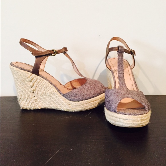 Navy & Brown Wedge Sandals, Fits US 8.5