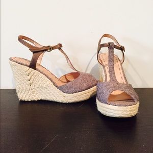 Navy & Brown Wedge Sandals, Fits US 8.5