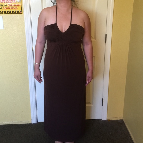 Sexy Chocolate Brown Floor-length Halter Dress