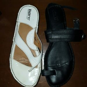 Two Pairs of Born Sandals Black White