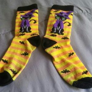 Orange and black (w/ witch cat) Halloween socks