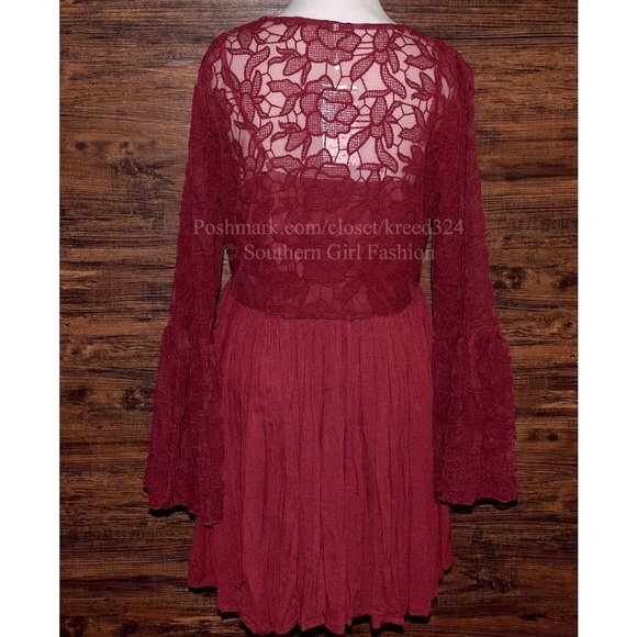FREE PEOPLE Dress Bell Sleeve Bohemian Swing Mini - Picture 2 of 4