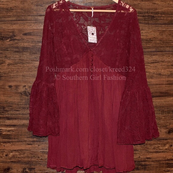 FREE PEOPLE Dress Bell Sleeve Bohemian Swing Mini - Picture 3 of 4