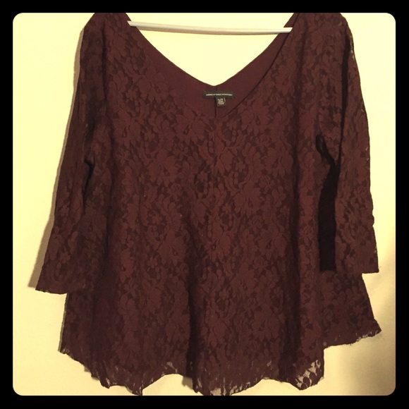 Elegant Burgundy Lace American Eagle Tee