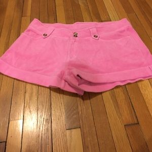 Pink terry shorts.