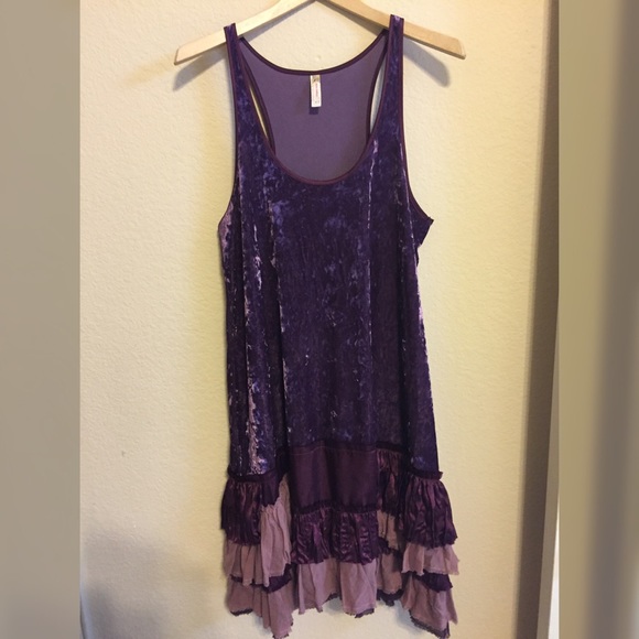 Free People Purple Velvet Ruffle Dress