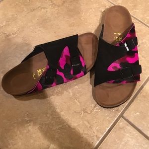 Calf hair pink camo Birkenstocks- never worn