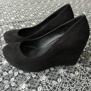 Black suede wedges