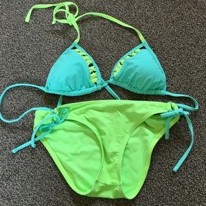 Rue 21 neon green & aqua bikini size M
