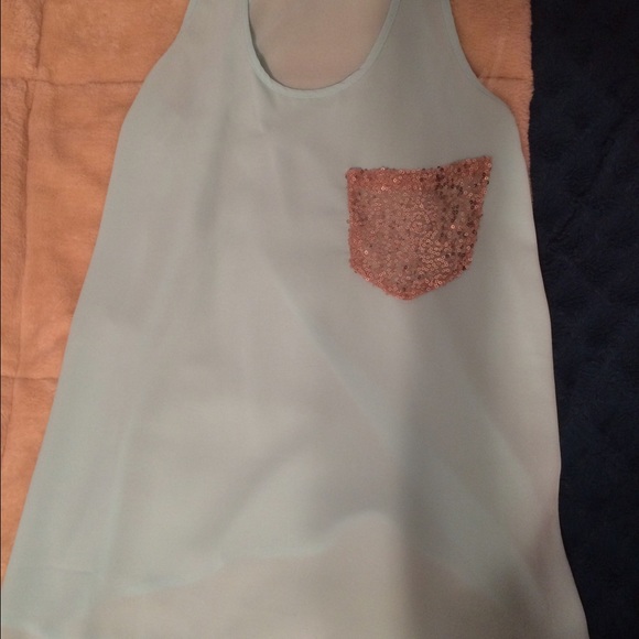 Neon blue sequin pocket tank