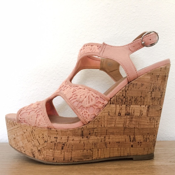 Coral cork wedge heel sandals