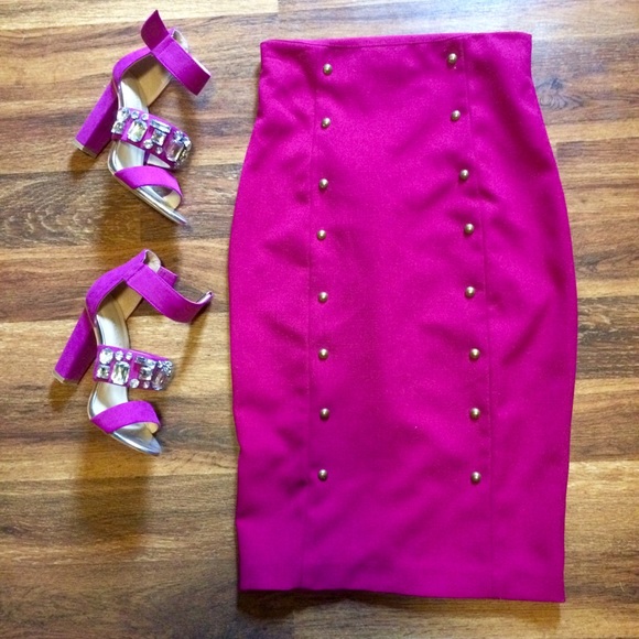 High Waist Magenta Pencil Skirt