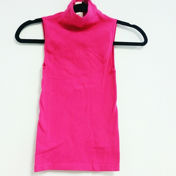 Sleeveless Hot Pink Turtle Neck Top