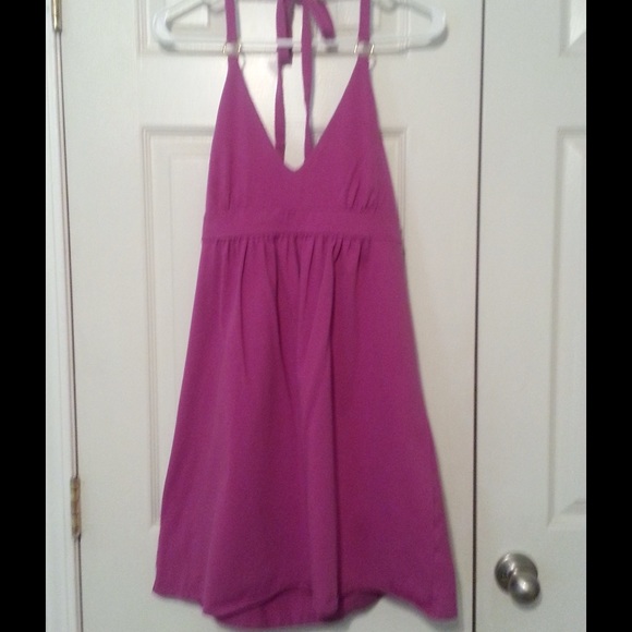 Fuschia halter dress with gold circle details
