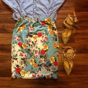 Floral Stretch Pencil Skirt