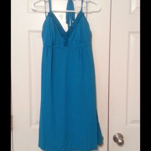 Teal cotton halter dress from Express