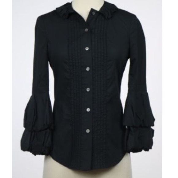 diane von furstenberg black top with puffy arms