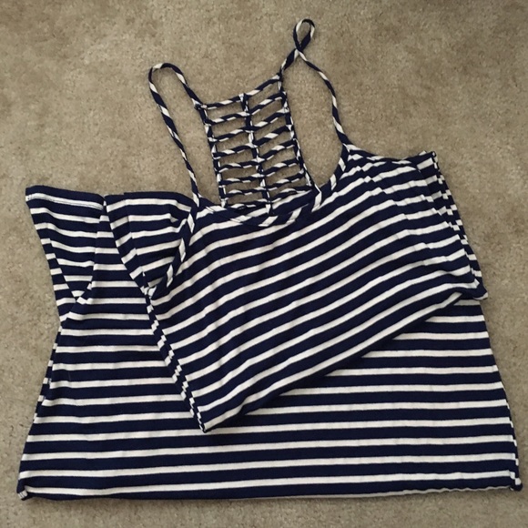 Navy/tan maxi dress.