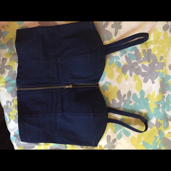 Jean material zip up tank top