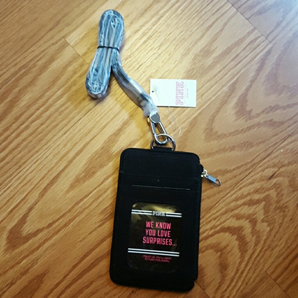 Nwt Vs pink black id holder &lanyard