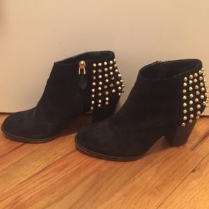 Zara Gold-Studded Black Suede Booties