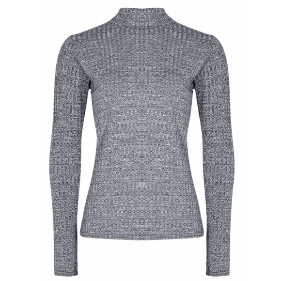 Grey Knit Ribbed Mock Neck Turtleneck