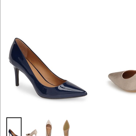 Blue patent leather heels