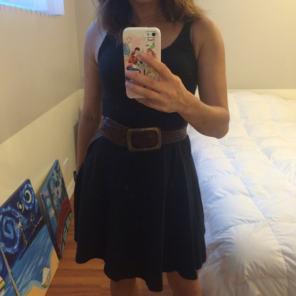 Express Black Skater Dress with Belt