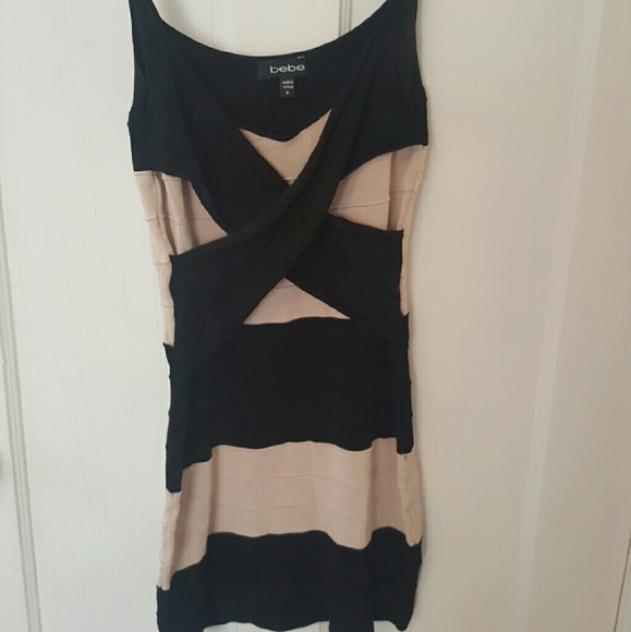 Black and nude bandage dress