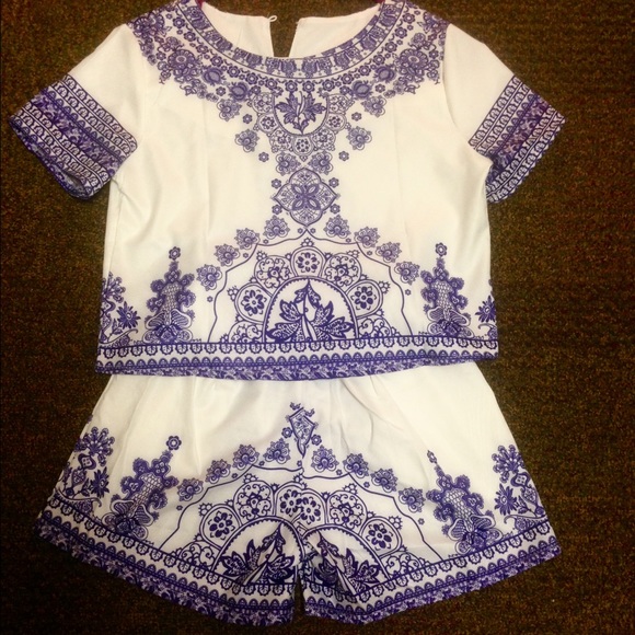 Blue Boho Short & Top Set Outfit