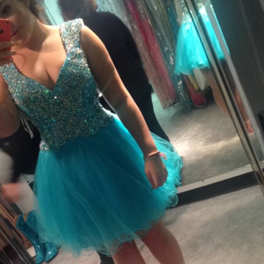 Bright blue sparkly homecoming dress