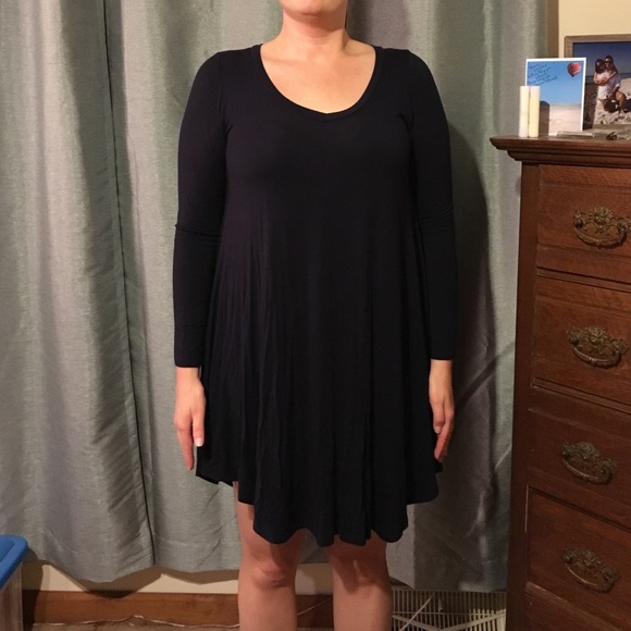 Navy Blue Long Sleeve Pico Dress