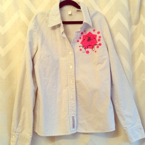 Striped Button Down Shirt with Lovebird Detail